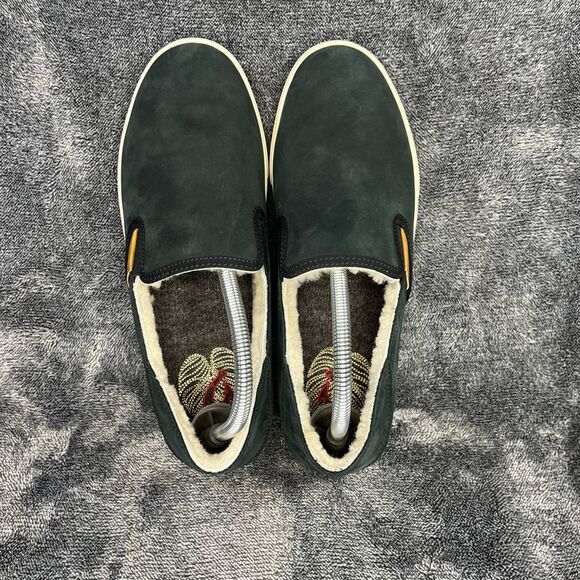 OluKai Pehuea Heu Black Leather Slip-On Genuine Shearing Sheep Fur Womans Size 1 - Picture 5 of 8